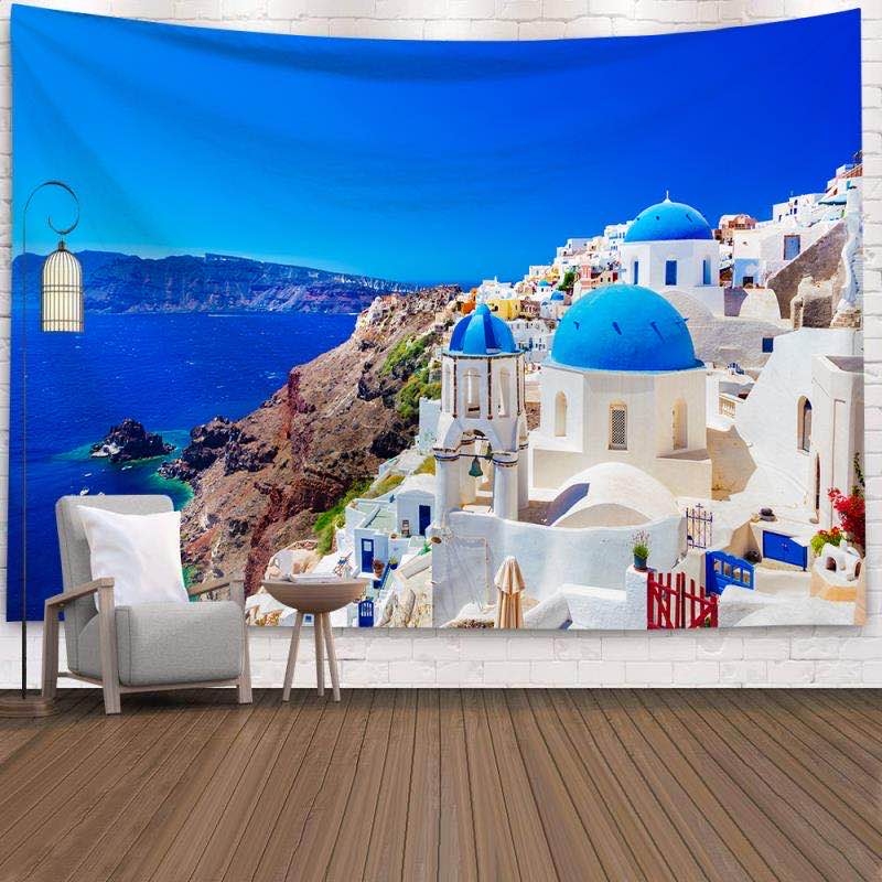 Aesthetic Tapestry - Tapiz con paisaje de Santorini, Grecia,