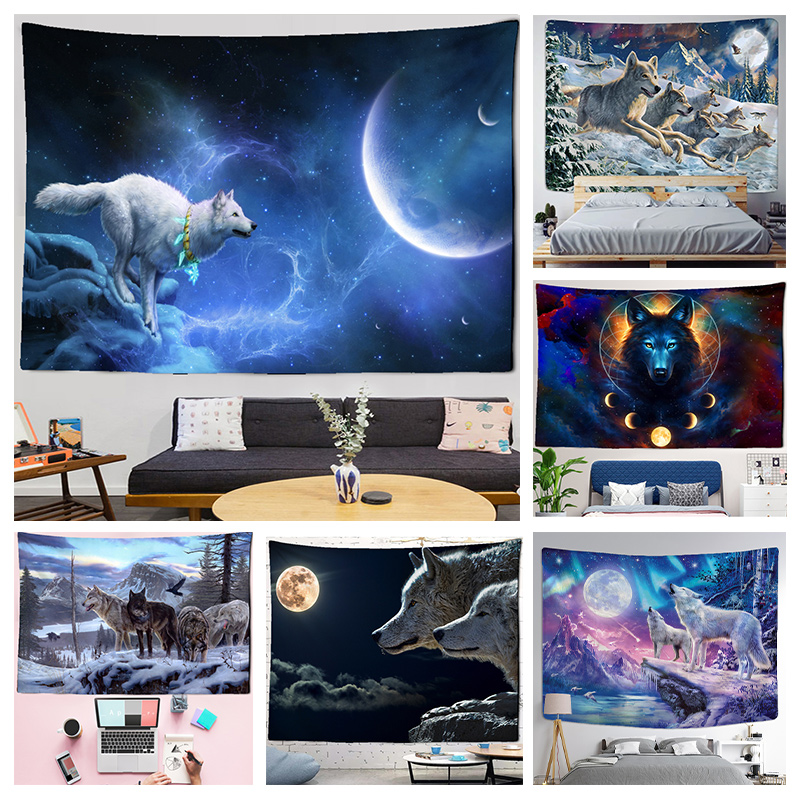 Aesthetic Tapestry - Tapiz de lobo de fantasía para