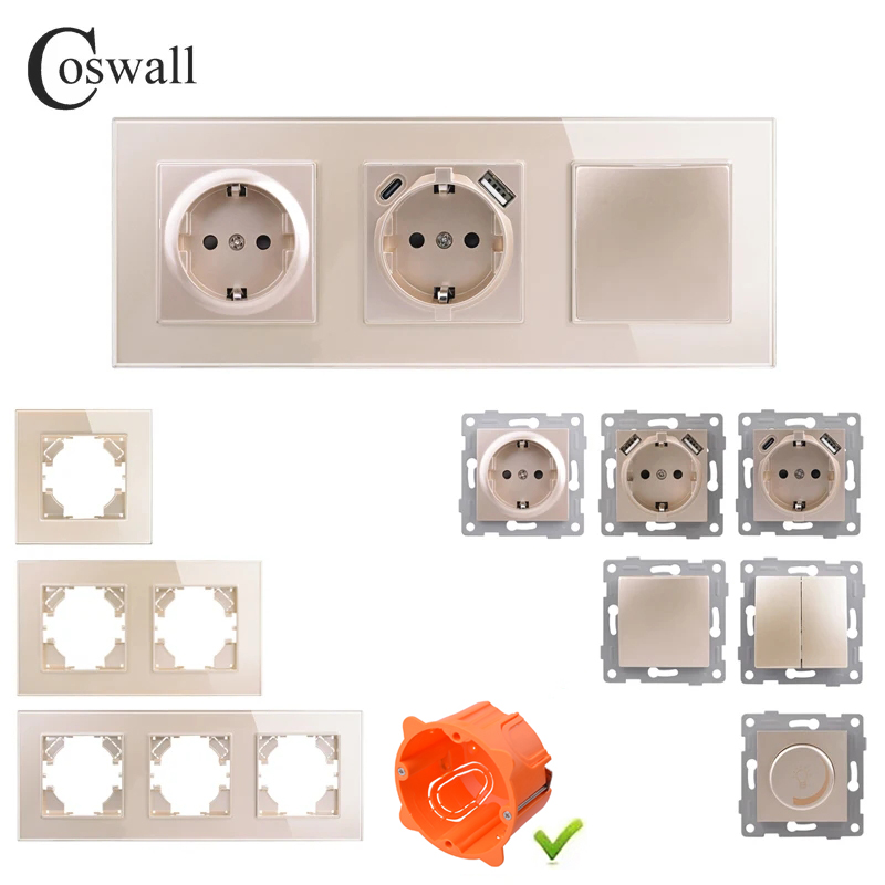 Home Decor Outlet - COSWALL Panel de vidrio dorado interruptor