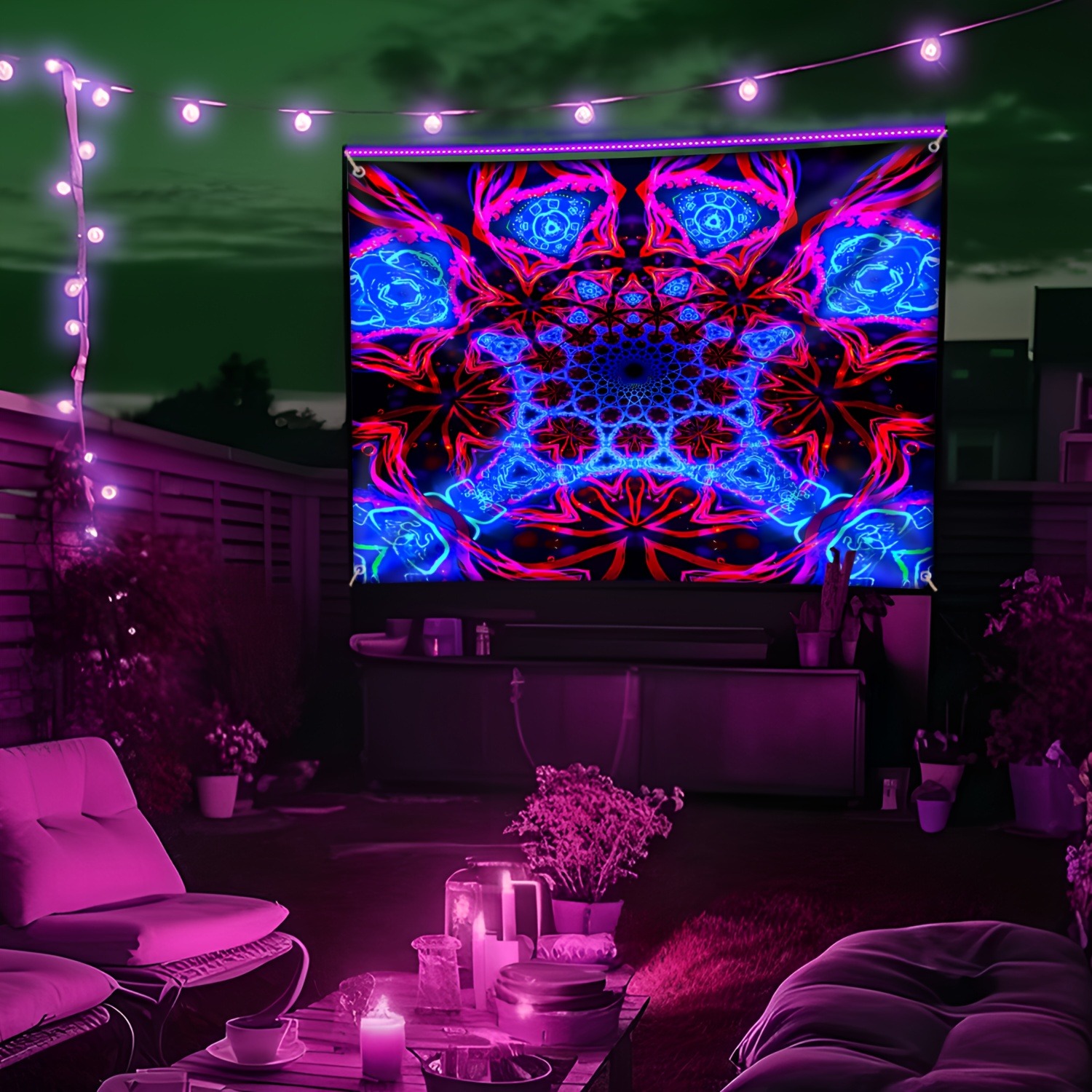 Tapiz de neón con patrón geomé - Aesthetic Tapestry reseña y precio